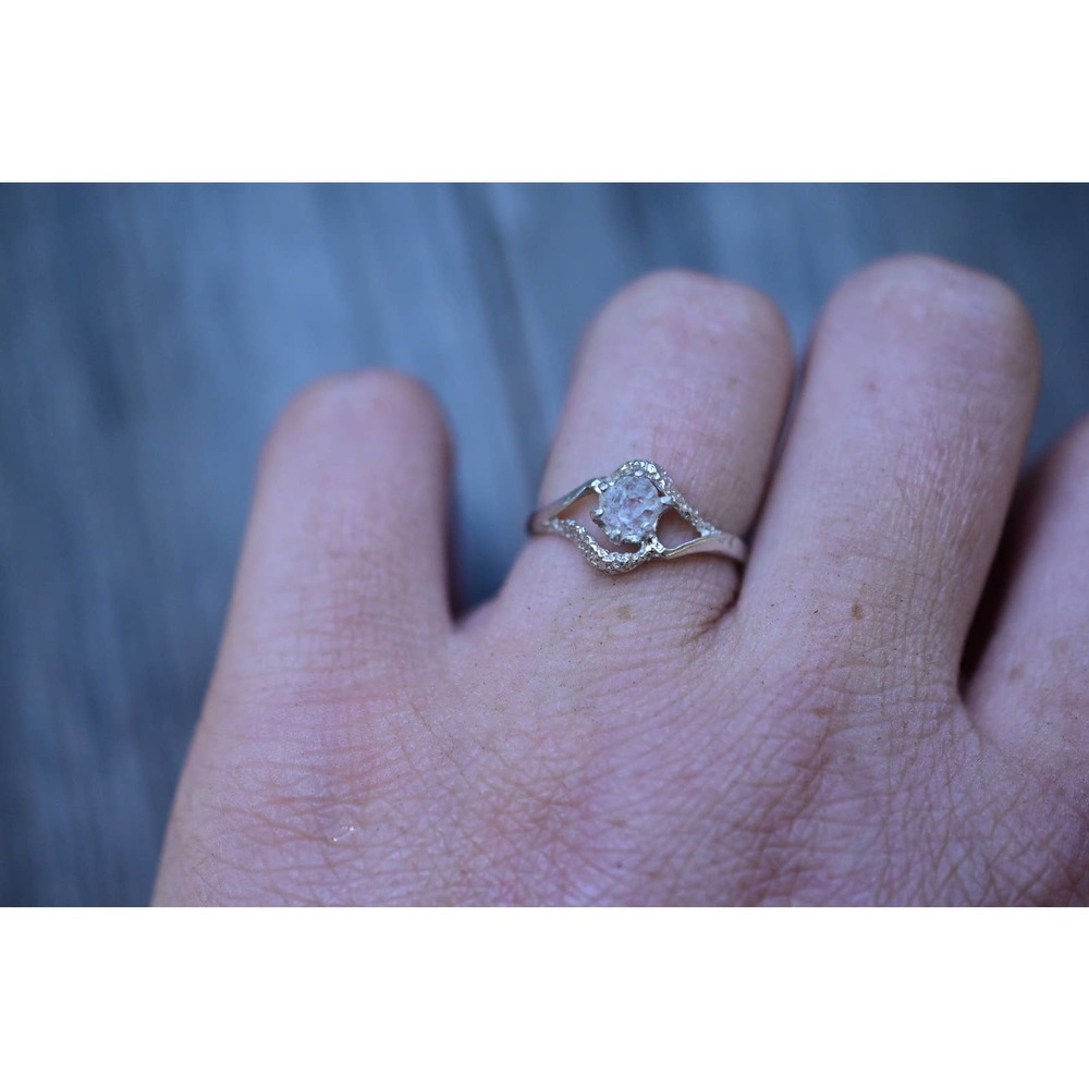 White Diamond Ring, Sterling Silver Engagement Ring, Raw Diamond, Natural